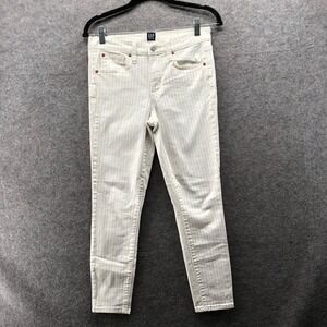 Gap True Skinny Ankle Jeans Womens 27 White Blue Stripe Mid Rise Stretch